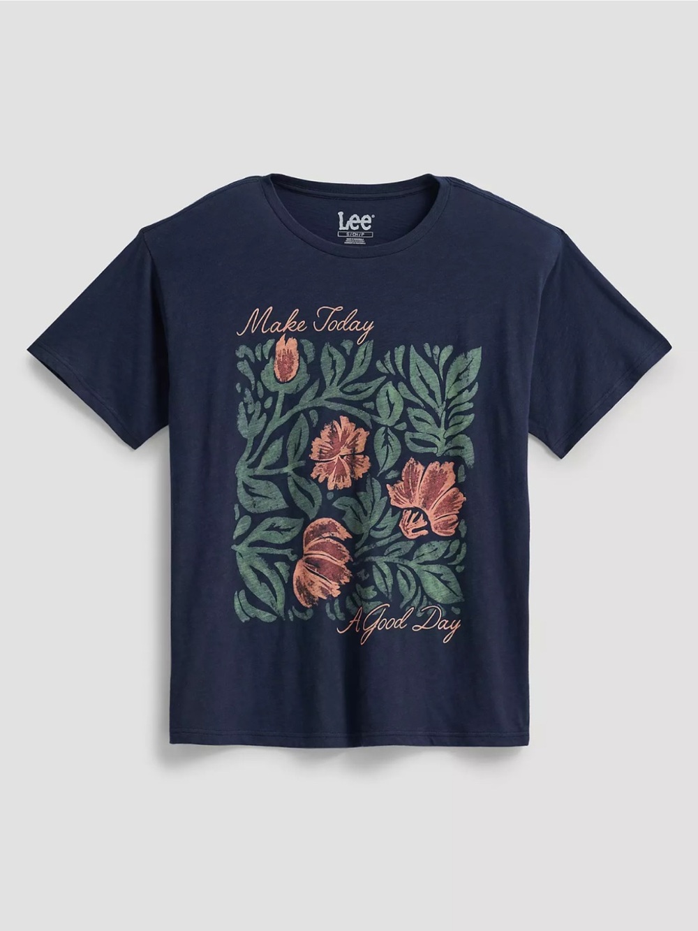 Lee Women’s Navy Oversized Short Sleeve Graphic Tee with Floral Print Medium